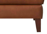 Close-up of a brown leather armchair on a white background