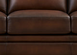 Close-up of a brown leather sofa