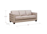 Beige sofa with dimensions labeled on a white background