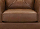 Close-up of a brown leather armchair