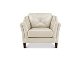 A cream-colored leather armchair with a diamond-quilted backrest and dark brown wooden legs, shown against a plain white background.