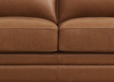 Close-up of a brown leather sofa