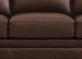 Close-up of a brown leather sofa