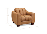 A tan leather armchair shown on a white background with dimension lines and labels indicating height 33 inches, width 41 inches, and depth 37.5 inches.