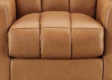 Close-up of a brown leather armchair with visible stitching