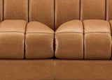 Close-up of a brown leather sofa