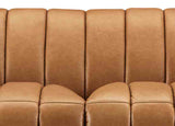 Close-up of a brown leather sofa