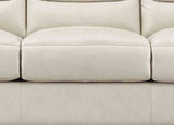 Close-up of a beige leather sofa