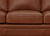 Close-up of a brown leather sofa