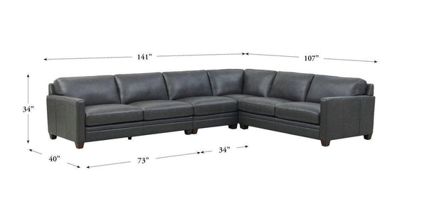 Naples Leather Sectional Collection, Charcoal - Hydeline USA