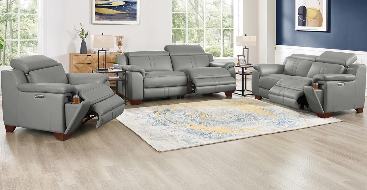 Cara Power Headrest Zero Gravity Reclining Sofa, Silver Gray