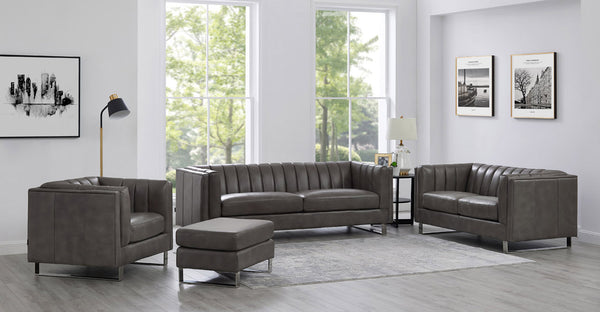 Portia Leather Sofa Collection, Chatham Gray