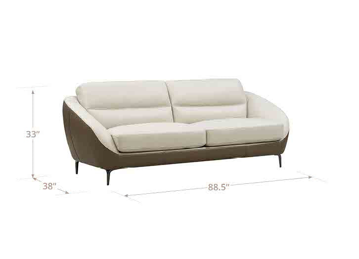 White sofa with dimensions labeled on a white background