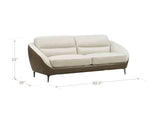 White sofa with dimensions labeled on a white background