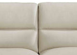 Close-up of a beige leather sofa corner