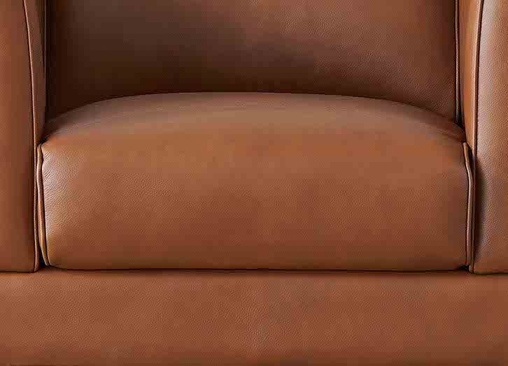 Close-up of a brown leather armchair