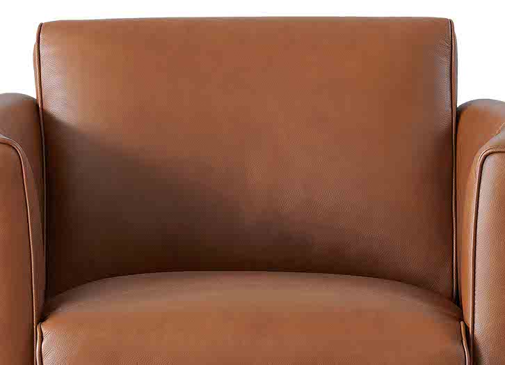 Close-up of a brown leather armchair on a white background