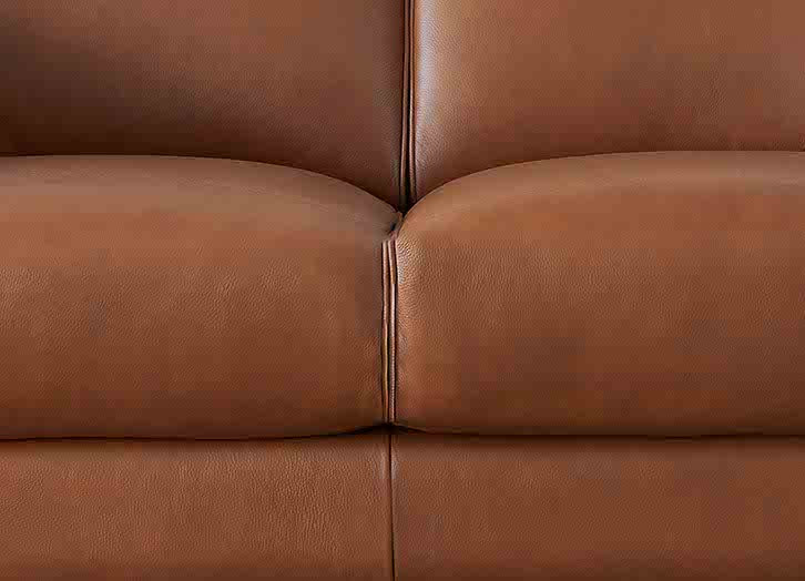Close-up of a brown leather sofa