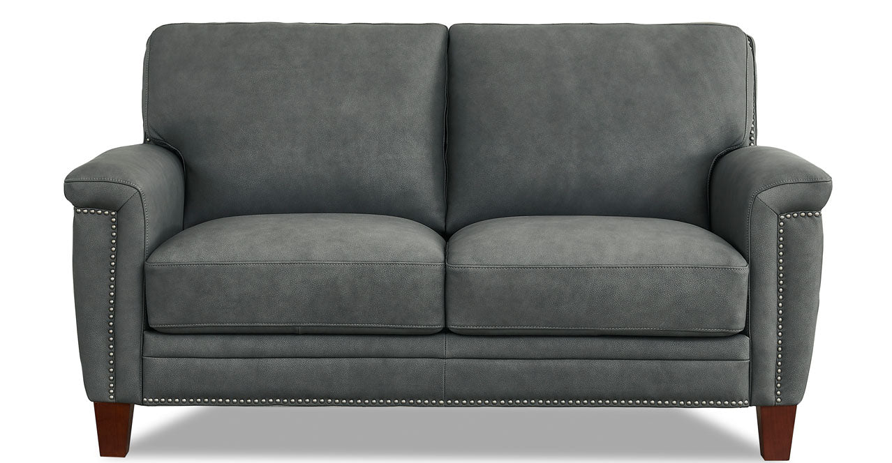 Sherwood Leather Loveseat, Charcoal Gray