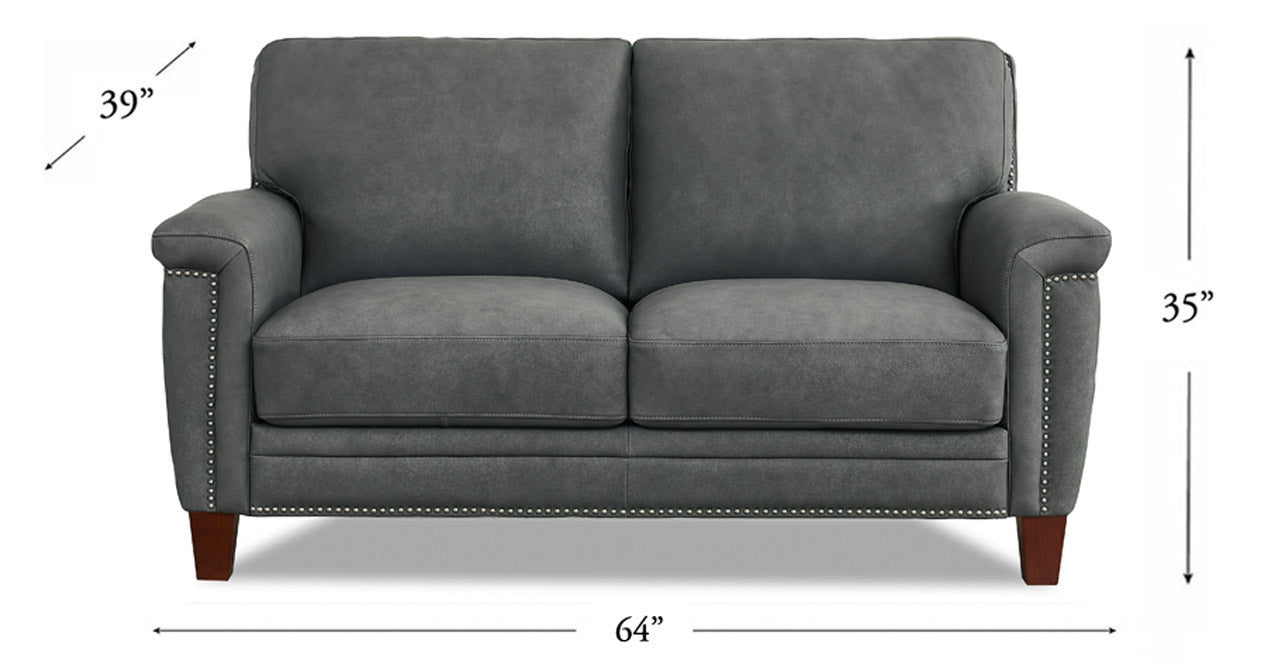 Sherwood Leather Loveseat, Charcoal Gray