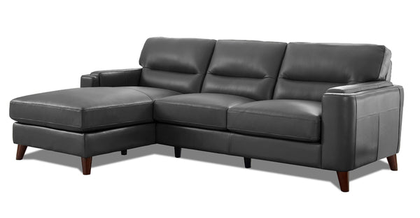 Elm Leather Sectional, Steel Gray