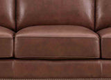 Close-up of a brown leather sofa
