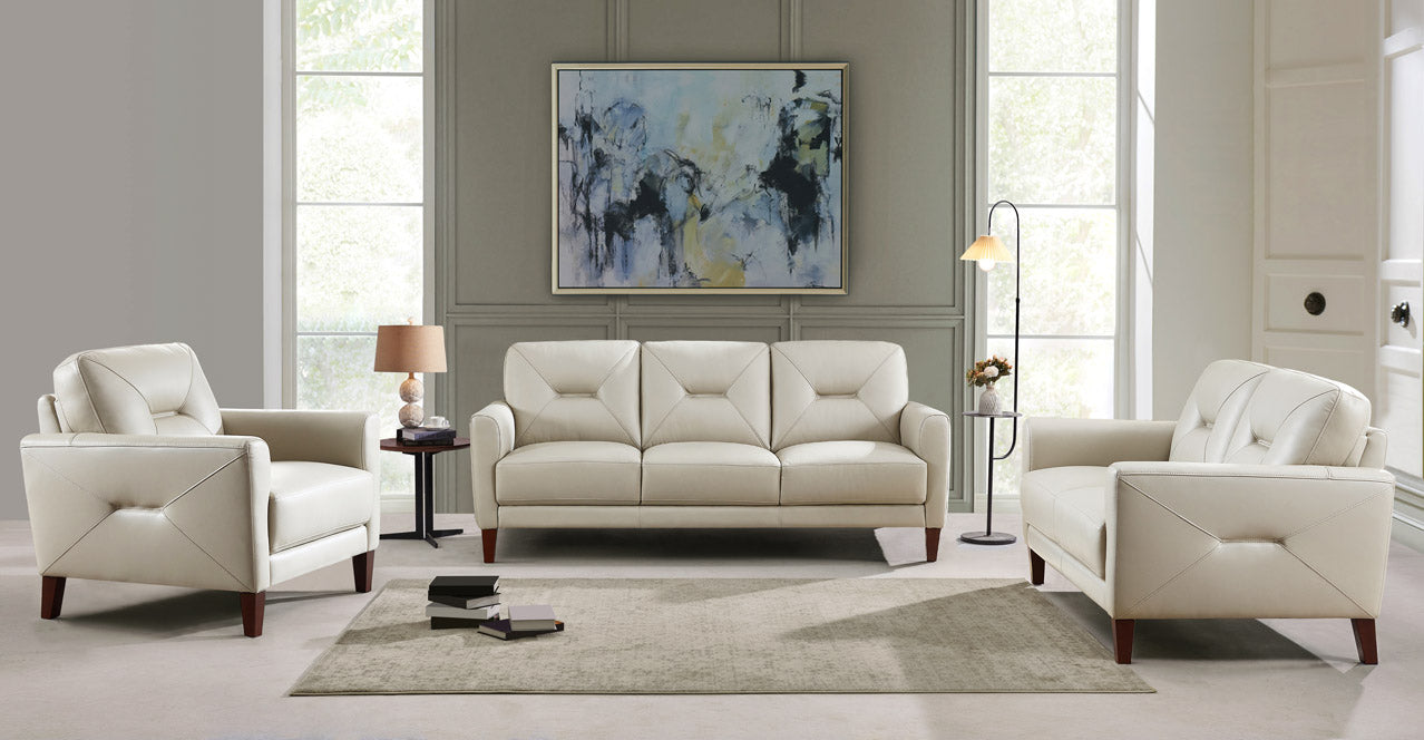 Mavis Leather Sofa Collection, Vanilla White