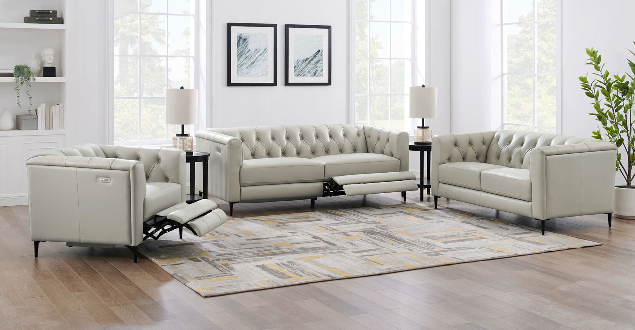 Ella Leather Power Sofa Collection, Ice White