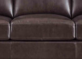 Close-up of a brown leather sofa