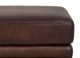 Close-up of a brown leather ottoman on a white background