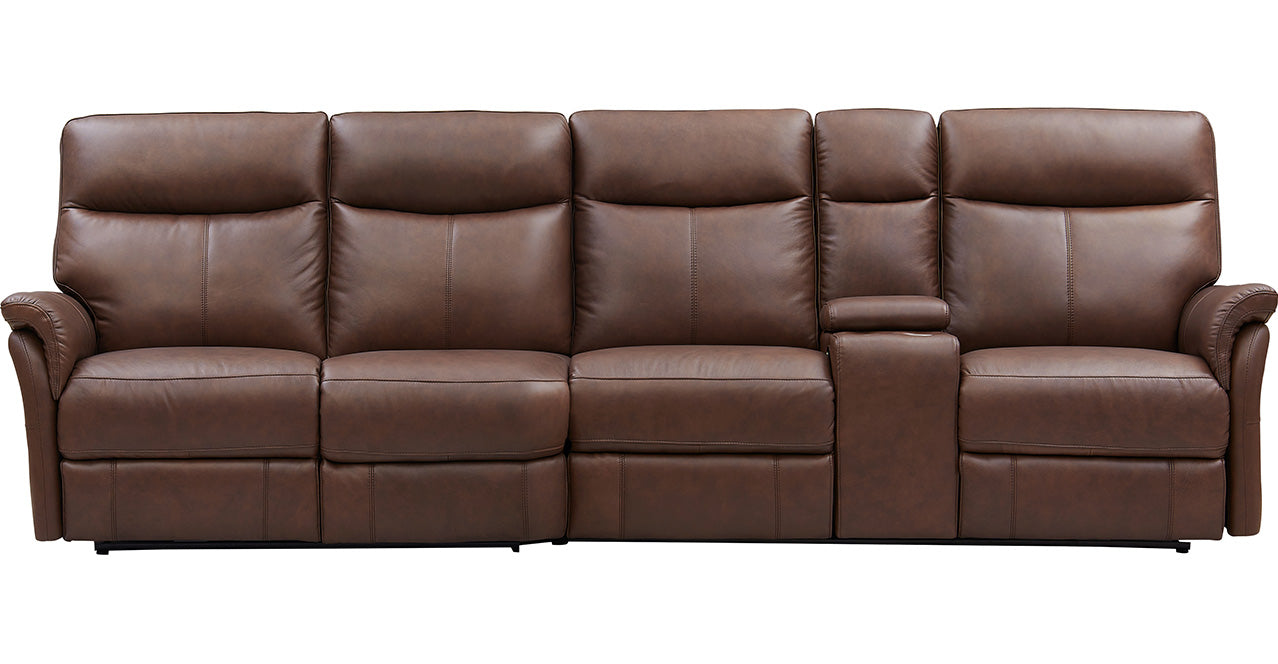 Alta Leather Power Reclining 4-Seater Sofa with Console, Brown