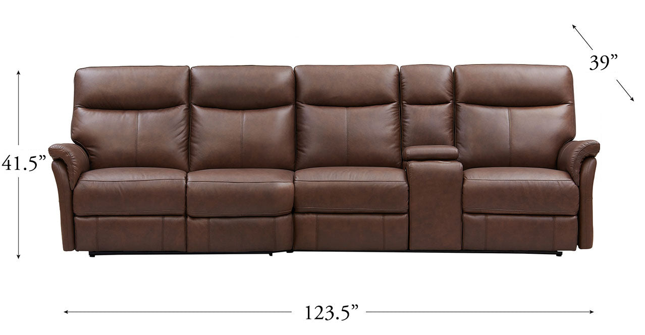Alta Leather Power Reclining 4-Seater Sofa with Console, Brown