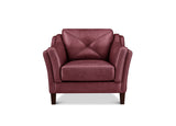 A brown leather armchair with a diamond-quilted backrest and rolled arms, shown from the front on a white background.