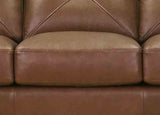 Close-up of a brown leather sofa