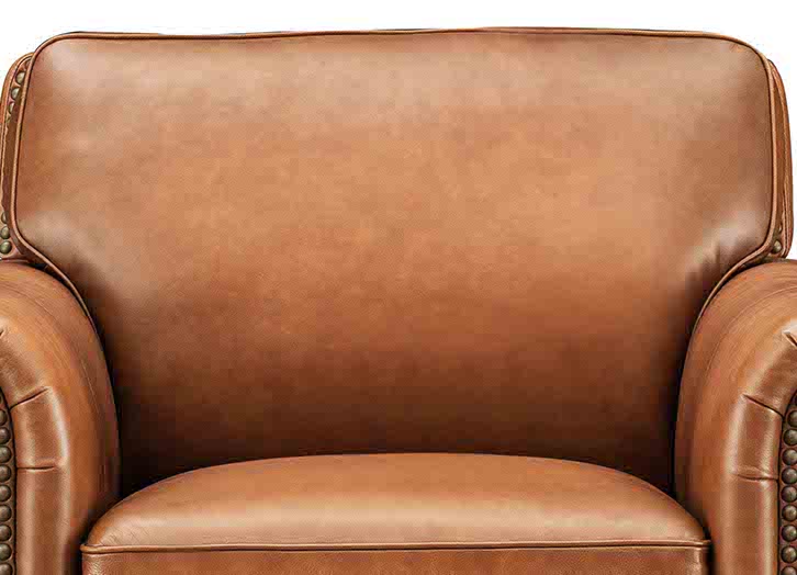 Brown leather armchair with visible stitching details
