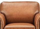 Brown leather armchair with visible stitching details