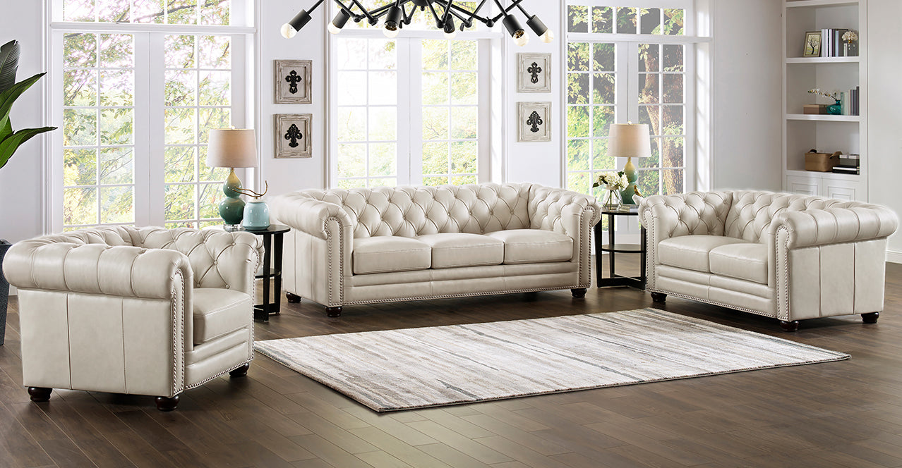 Aliso Leather Sofa Collection, Vanilla White