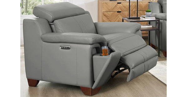 Cara Power Headrest Zero Gravity Reclining Sofa, Silver Gray