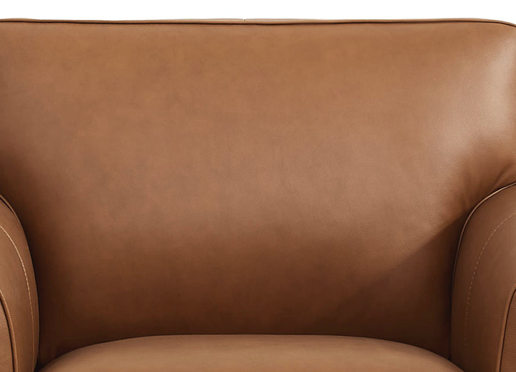 Close-up of a brown leather armchair