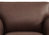 Close-up of a brown leather armchair