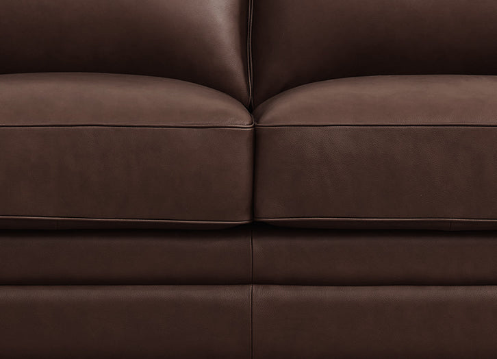Close-up of a brown leather sofa