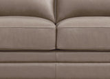 Close-up of a beige leather sofa