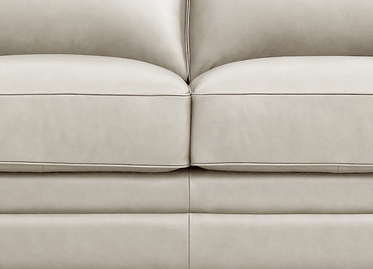 Close-up of a beige leather sofa