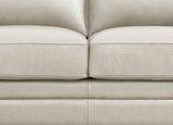 Close-up of a beige leather sofa