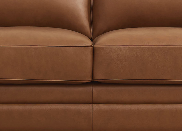 Close-up of a brown leather sofa