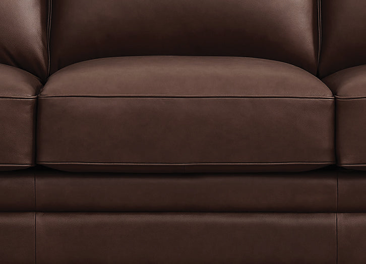 Close-up of a brown leather sofa