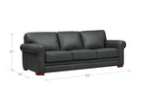 Gray sofa with dimensions on a white background