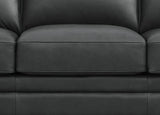 Close-up of a black leather sofa