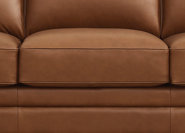 Close-up of a brown leather sofa