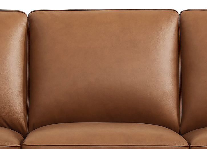 Close-up of a brown leather sofa